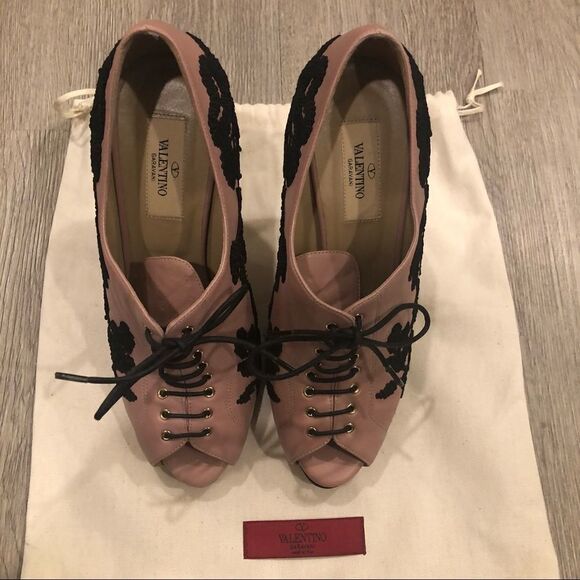 VALENTINO GARAVANI Peep Toe Floral Embroidered Ankle Boots Size 37.5 - Picture 3 of 10